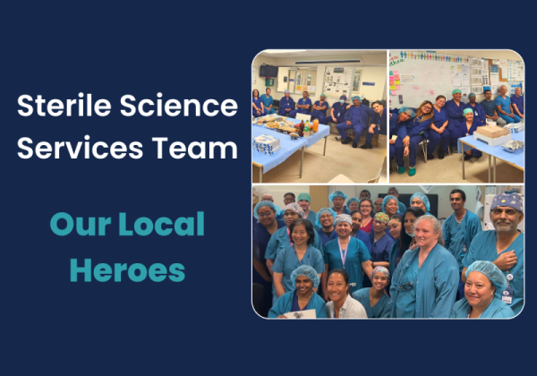 A group of people wearing blue hospital scrubs